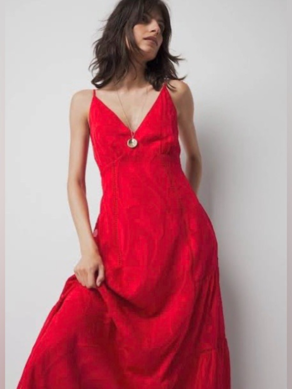 White House Black Market Red chiffon burnout with thin straps Maxi Dress size 4